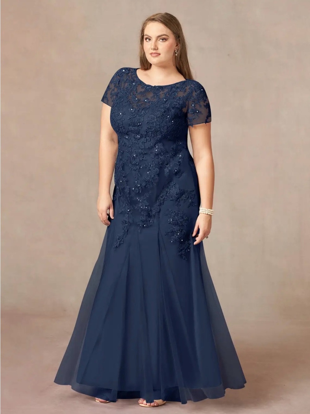 Azazie Laurie Dark Navy Mermaid Scoop Sequins Tulle Dress Size 18. NWT